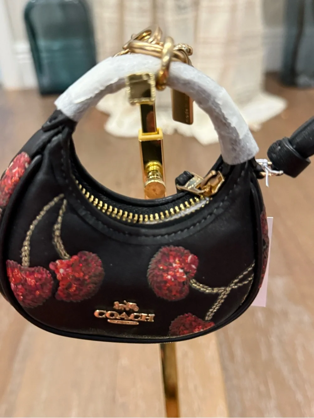 Coach Black Cherry Leather Notebooks, Umbrella, Mini Purse Key Ring Set